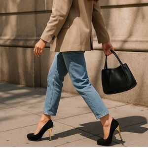 WOMEN’S LOUIS VUITTON OH REALLY BLACK SUEDE GOLD HEEL LOCK PUMPS 39.5 AUTHENTIC